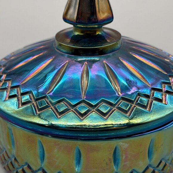 Vintage Indiana Glass Princess Candy Dish Blue Carnival Dish Lidded Vanity - Picture 5 of 11